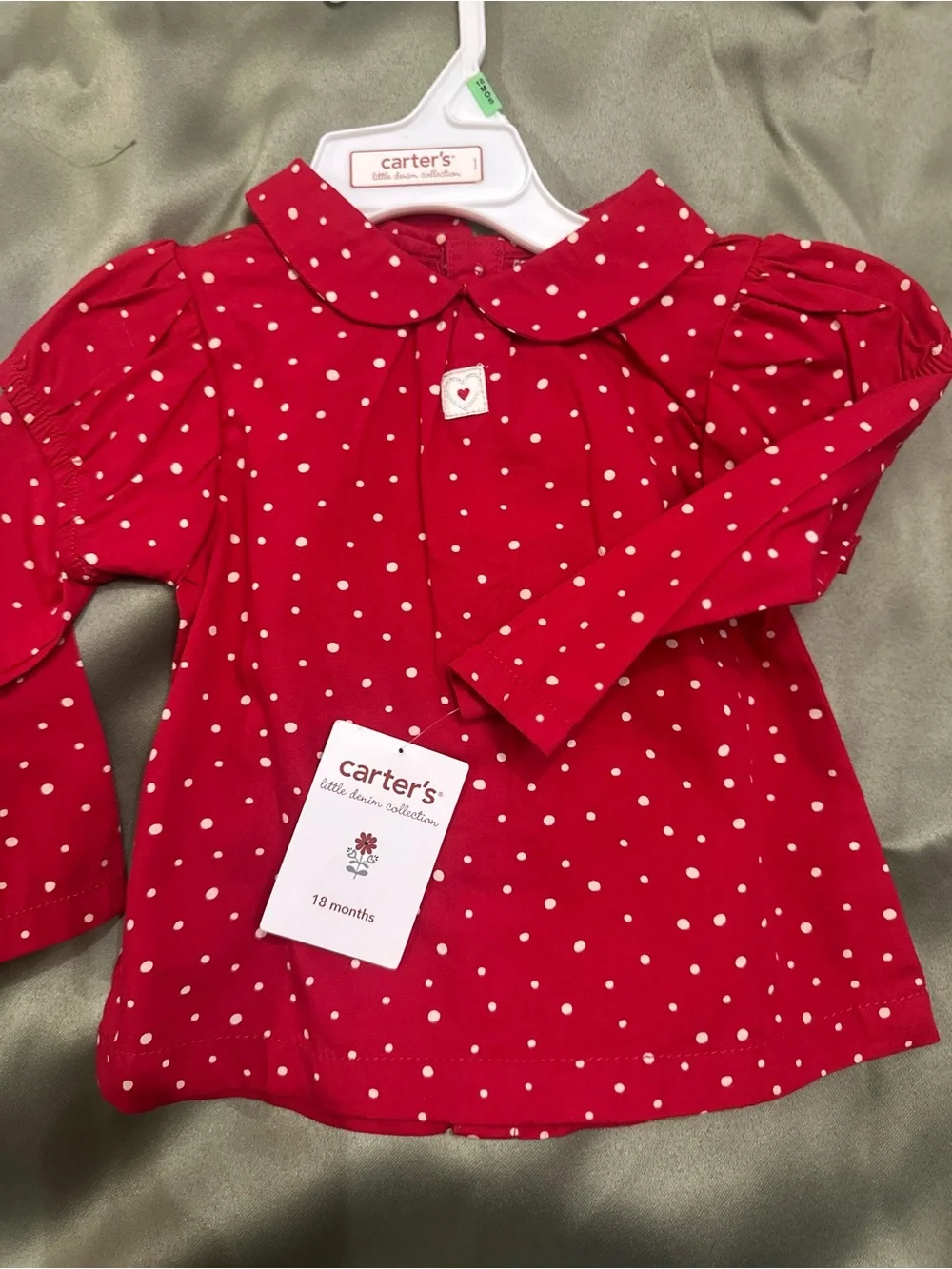Carter's Red Long-Sleeve Polka Dot Top with Peter Pan Collar